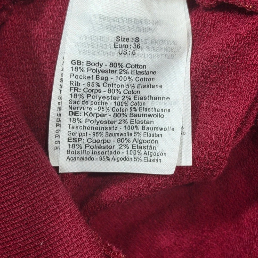 Bench Full Zip Sweatshirt Womens Small Burgundy Good Fair Isle Fox Logo Pockets